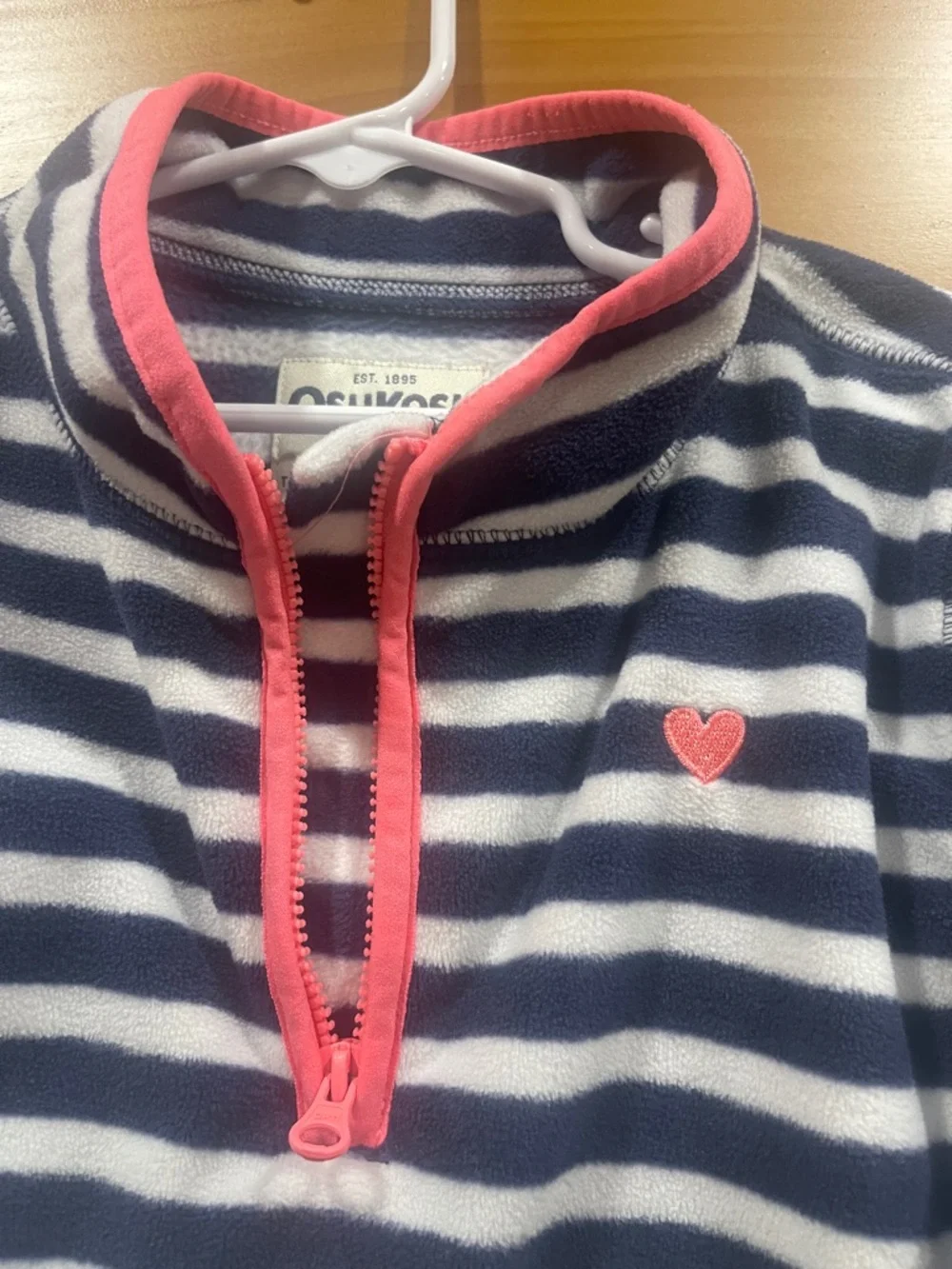 OshKosh B'gosh Navy & White Striped Fleece Pullover with Pink Trim